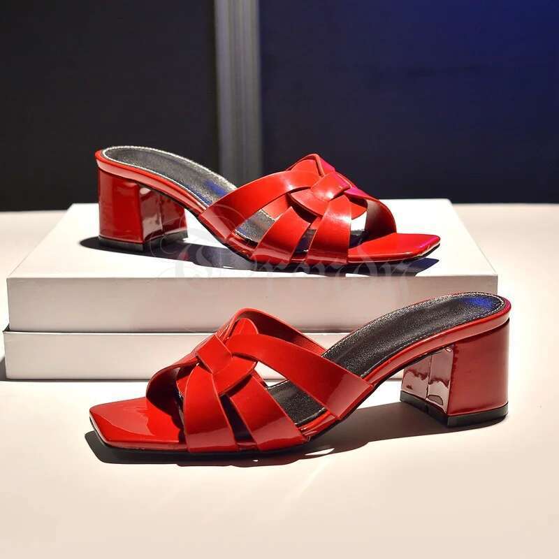 Wedge Heels Braided Cross Design Red Leather Sandals Women S Sexy Chunky Low Heel He Slippers Square Toe Open Gold Black Casual Fashion Shoe