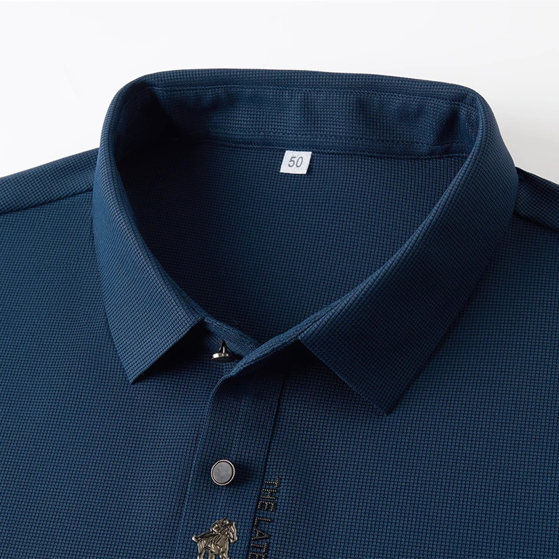 High-grade Ice Silk Polo Shirt Long Sleeve Skin-friendly Printing T-shirt Autumn Fashion Simple Business Handsome Tees Tops 250320