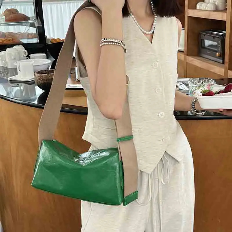 Cross bag shoulder genuine leather womens wide woven belt comparison small square colorful jelly 250320