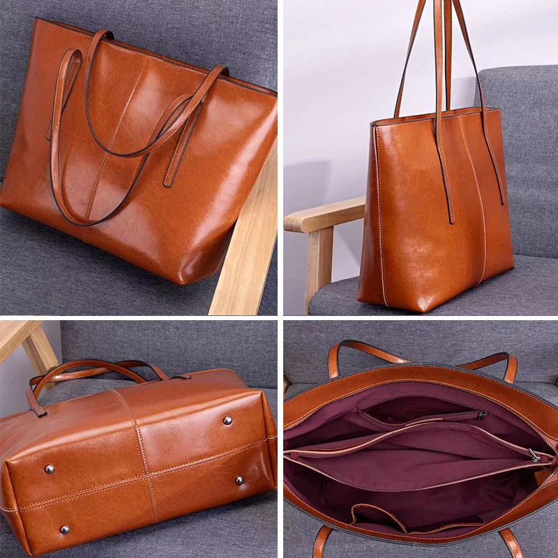 Wholesale genuine leather large capacity womens business bag handbag fashion oil wax 250320
