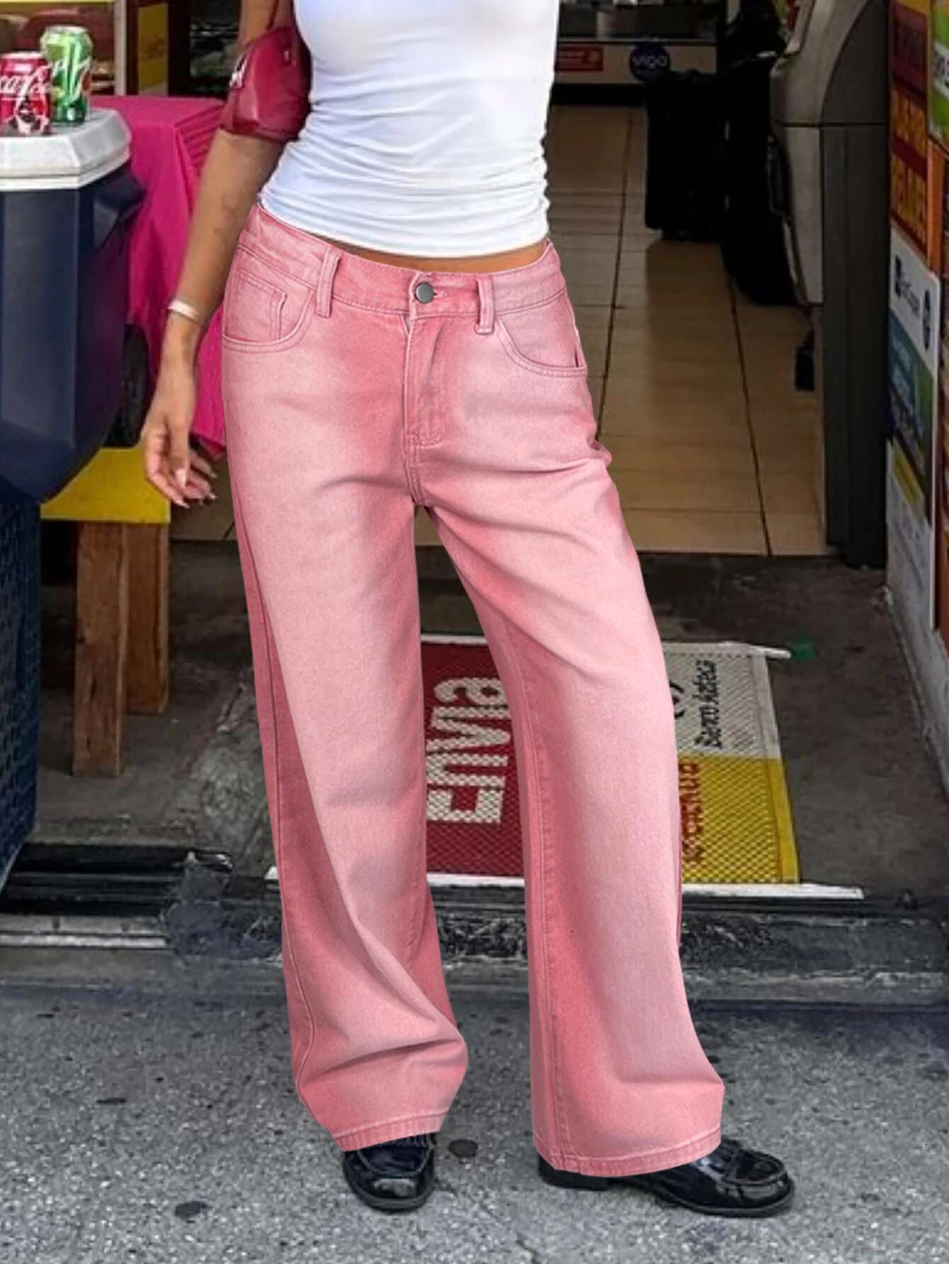 Designer Jeans New Fashion Women's Pink Straight Leg Wide Leg Jeans Personalized Design Suitable For Casual Daily Wear Sexy Women's Jeans An