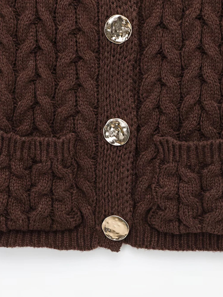 Vintage Women Sequined Buttons Cardigan Fashion Ladies Sleeveless Sweaters for Female Chic Clothes Cute Pockets Tops 250320