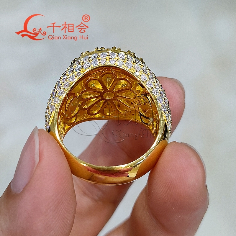 19.5mm round Yellow Silver S925 D VVS1 Moissanite Half Band Ring for Men Women Luxury Wedding Gift