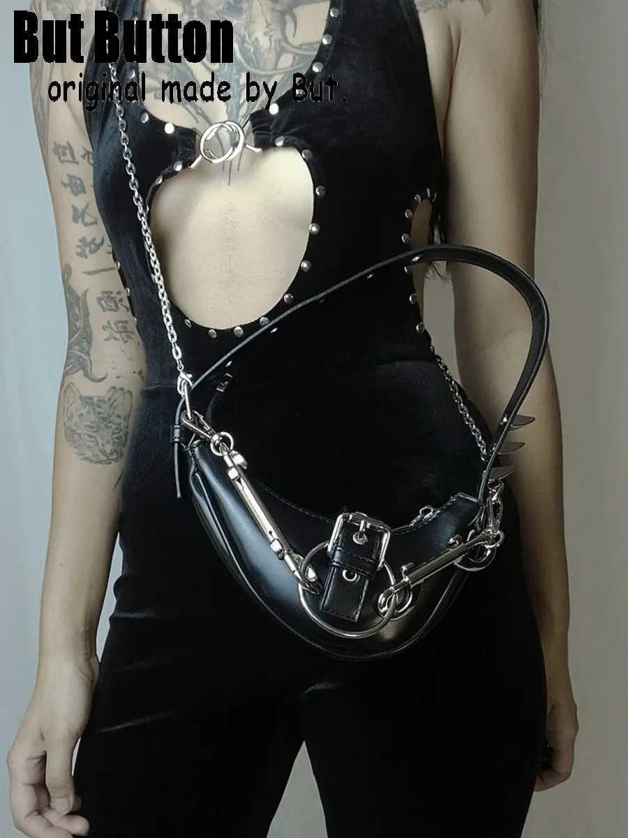 Y2k girl Harajuku spike Gothic One Shoulder Handbag Womens Punk Tote Dark Punk Rock Japanese Heavy Industry Ring Bag Y250320