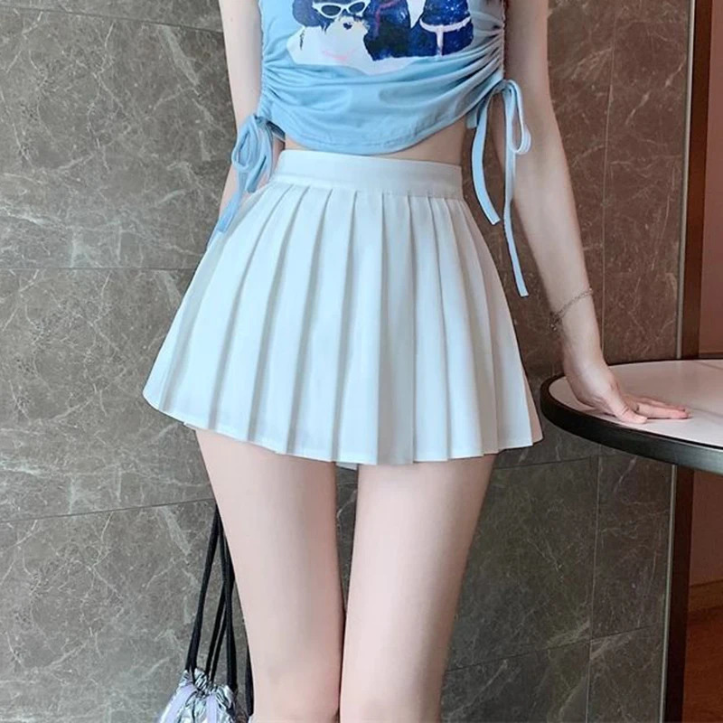 Sexy Pleated Mini Skirt Women Korean White Black Gyaru Tennis Extreme Skirt Y2K Irregular Streetwear Skirts with Shorts 250320