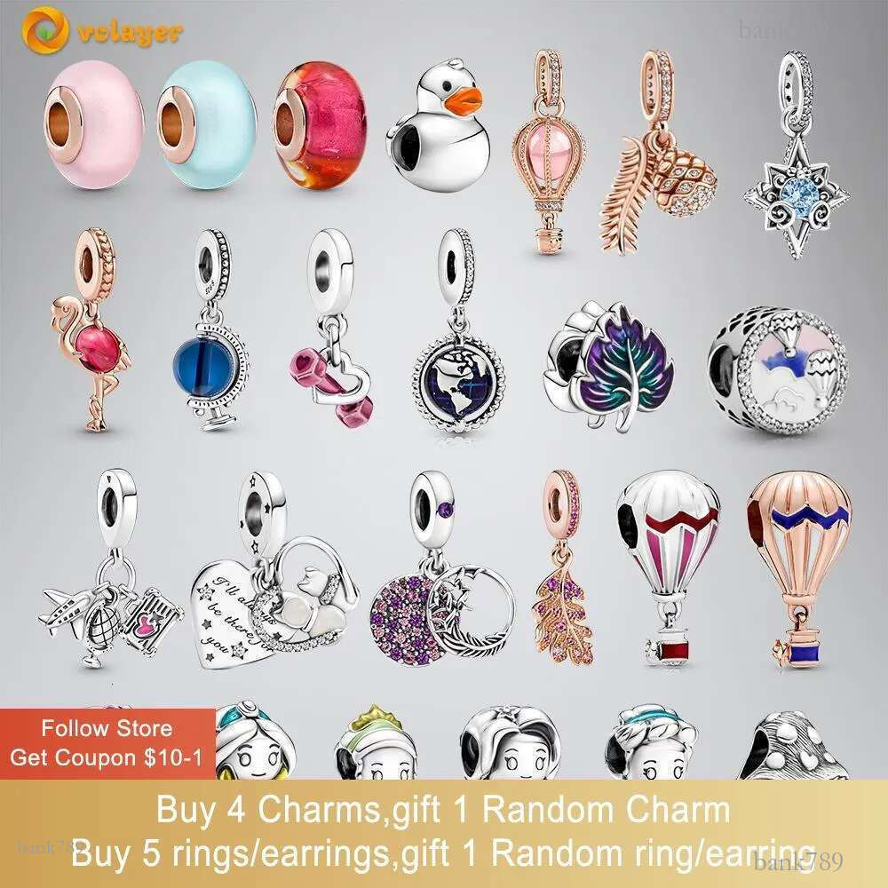 925 Sterling Silver Dangle Charm Murano Glass Flamingo Blue Hot Air Balloon Globe Bead Fit Charms Bracelet DIY Jewelry Accessories