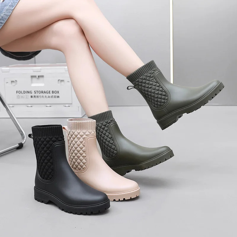 er Rain Boots Womens Waterproof Shoes Rainy Ladies Pink Fur Rubber Rainshoes Woman Galoshes Non-slip Pull-on Rain Boots 250317
