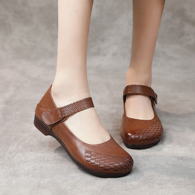 2025 new genuine leather casual shoes with toe layer, cow flat shoes, ethnic style, shallow mouth design, fashionable women's single shoes