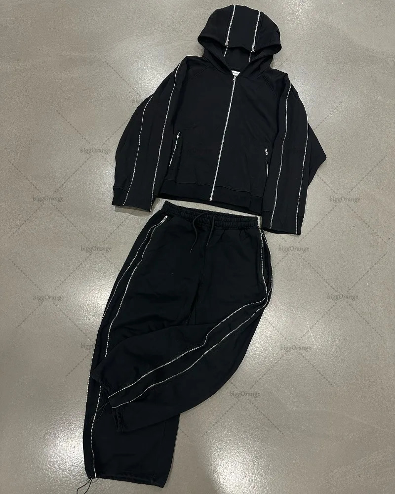 American Street Harajuku Line n Clothing Classic Personality Versatile Trendy y Hoodie Casual Zipper Sweatshirt 250317