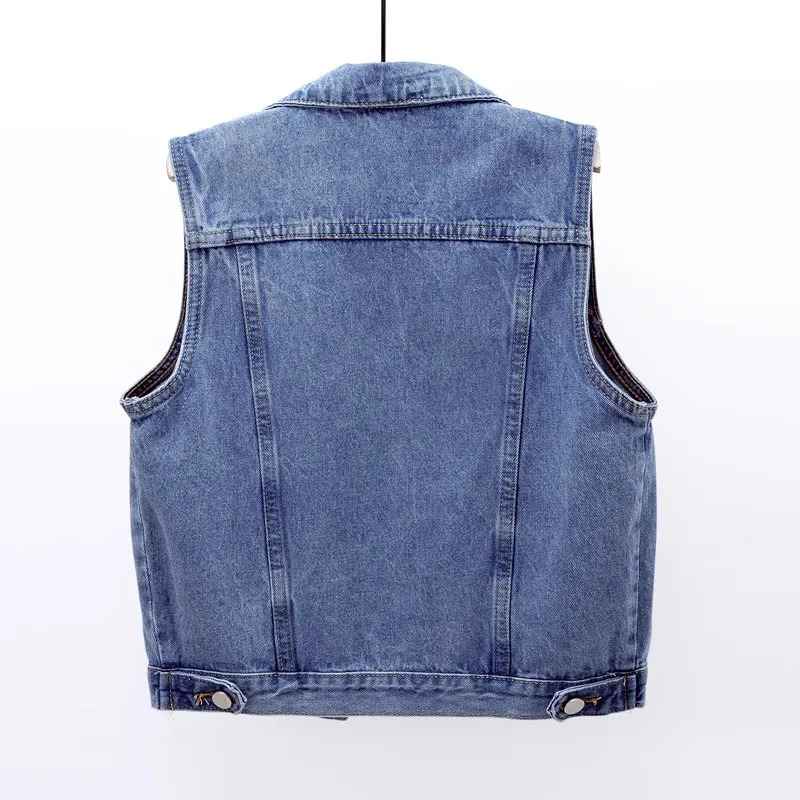 Spring and Autumn Vintage Big Pocket Denim Vest Women Cowboy Sleeveless Jacket Coat Slim Short Jeans Waistcoat Female T930 250320