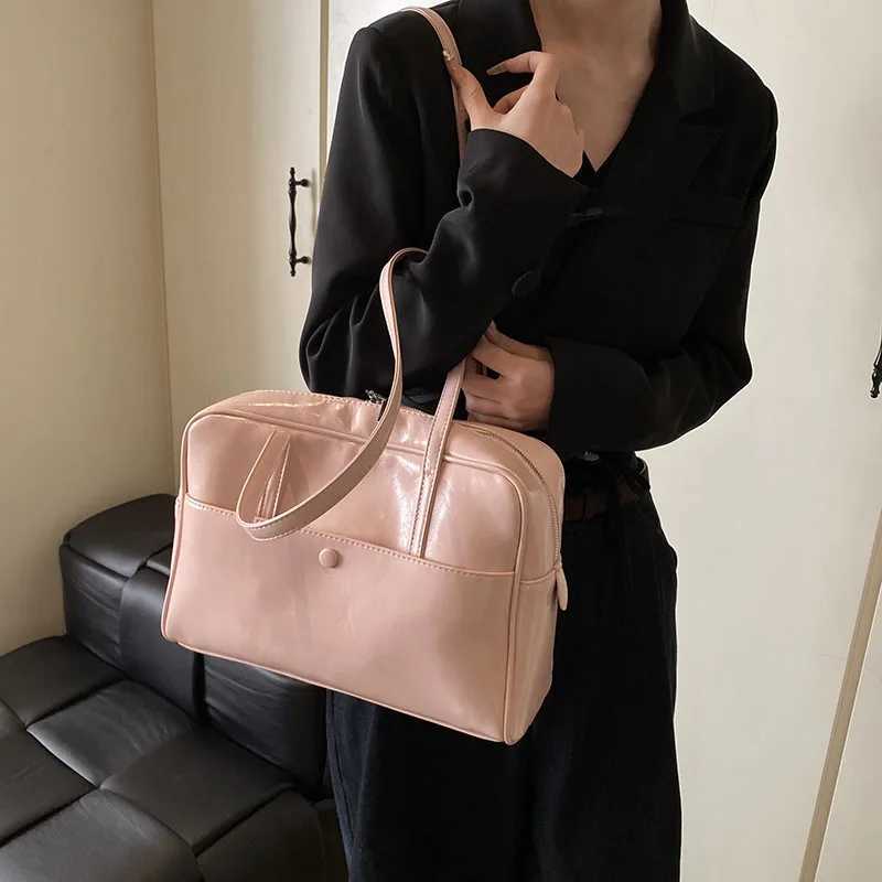 Simple solid color PU leather large capacity womens handbag shoulder bag Y250320
