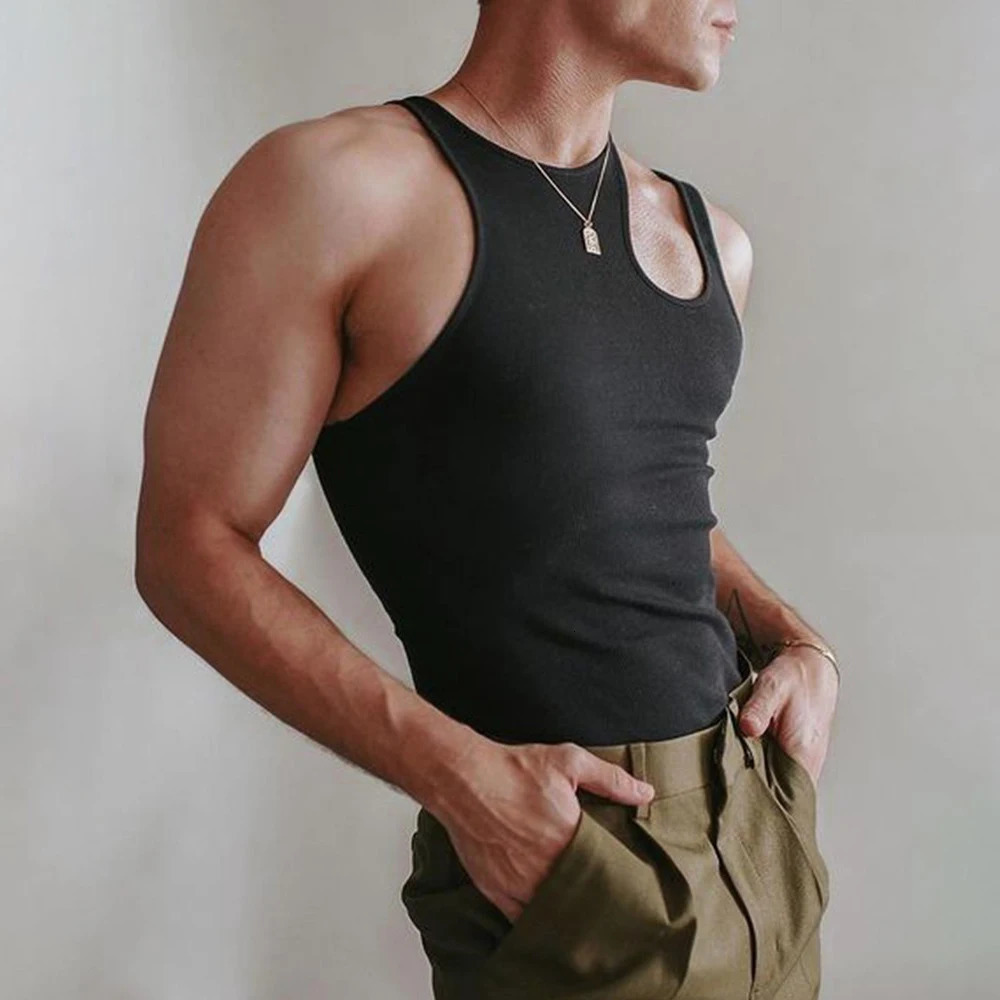Summer Mens Sports Fitness Vest Sleeveless Vest Speed Dry Sexy Personality Hollow Out Asymmetric Pullover Sports Tank Top 250318