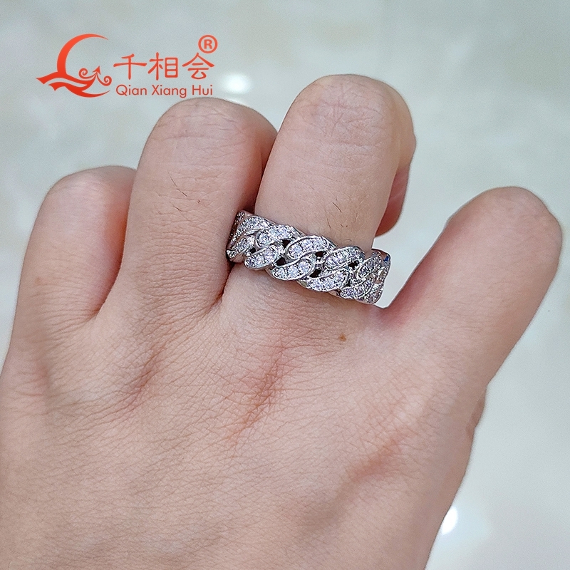 Sterling 925 Silver Moissanite round Cut Hip Hop Ring 8mm One Row Half Moon Diamond Unisex Fine Jewelry for Men And Women
