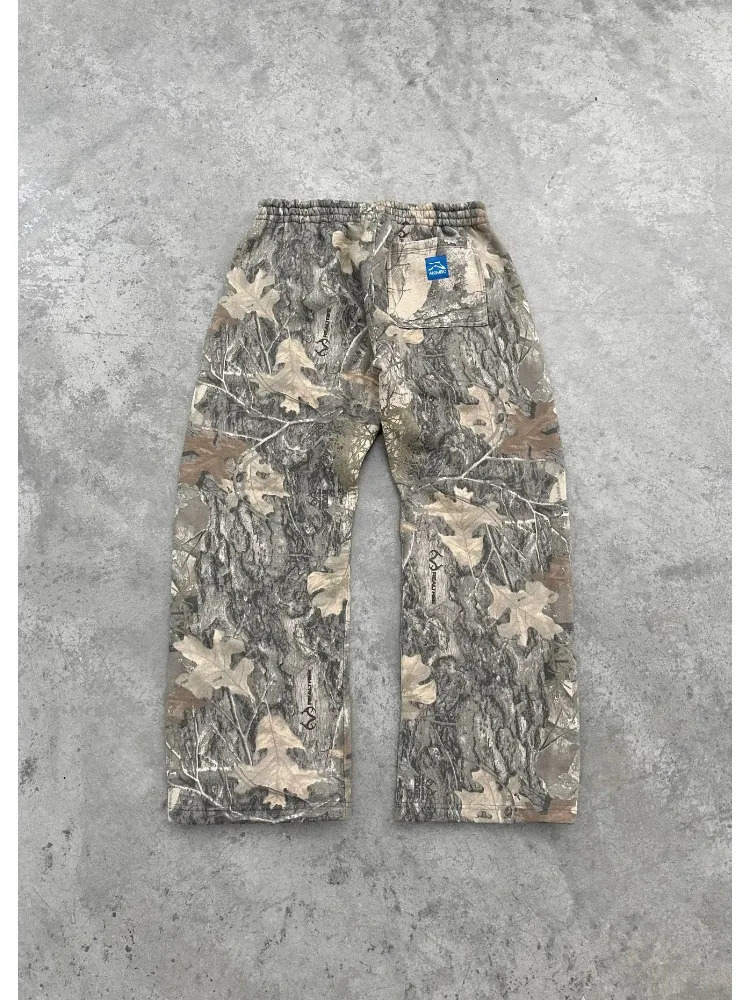 Pure Cotton Material Camouflage Jogger Sweat Pants Mens Embroidered Pattern High Street Casual Pant Oversized Loose Pants Women 250320