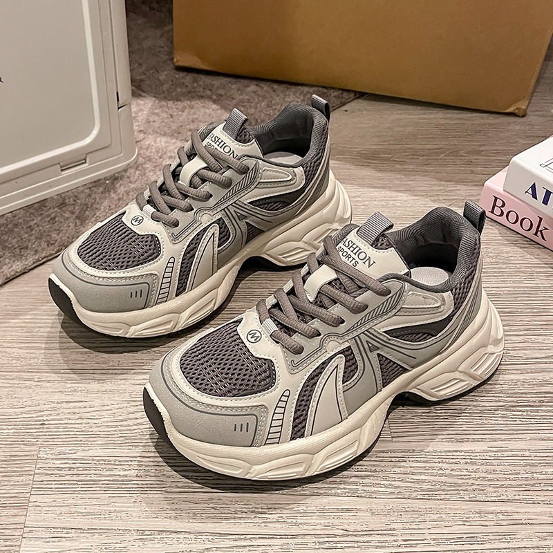 2025 new thick soled women's shock-absorbing casual shoes, lightweight soft sole, color blocked, breathable designer, fashionable sports running 
