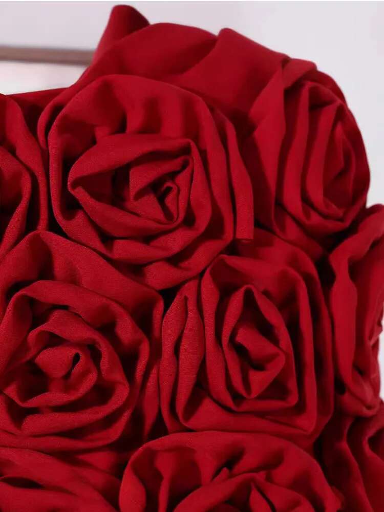 DEAT Fashion Three-Dimensional Rose Wer Decoration Women's Mid Waist Red Mini Shorts Skirts Summer 2024 New 7Ab3821