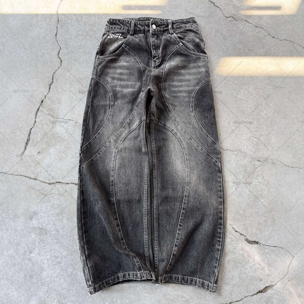 American high street trend Gothic punk washed loose straight leg jeans for men and women