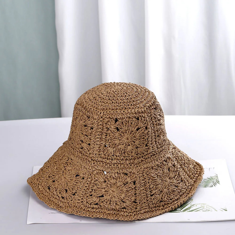 Womens straw hat crochet hat bucket hat UV protective hat womens sun hat womens foldable sun hat 250320