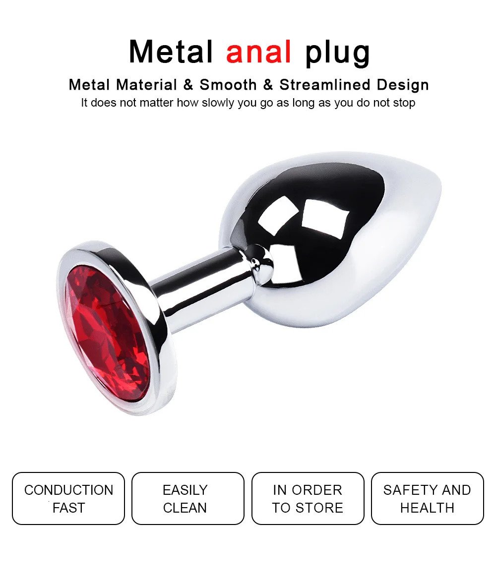 1pc 3 Size Anal Plug Round Stainless Steel Crystal Buttplug Removable Butt Plug Stimulator Anal Sex Toys Prostate Massager Dildo 250320