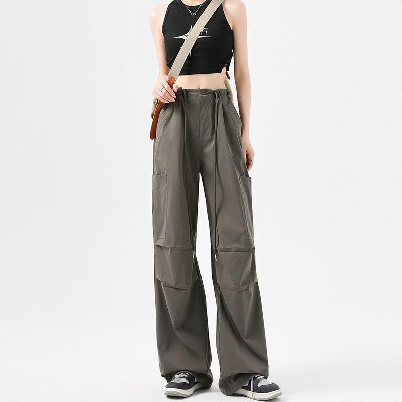 CNLONGBIDA Women's Pants Street casual simple versatile thin wide leg sports pants 41003