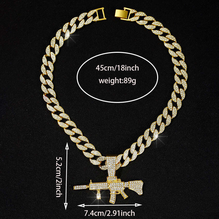 Alloy studded gun sexy nightclub accessory necklace, personalized full dia Cuban chain pendant, hip-hop