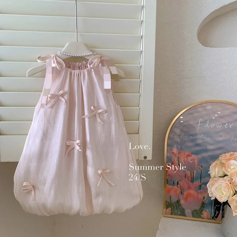 Kids Babys Girls Sleeveless Dress Summer Bow Toddler Girls Sundress Trendy Flower Bud Princess Dress for Little Girls R250424