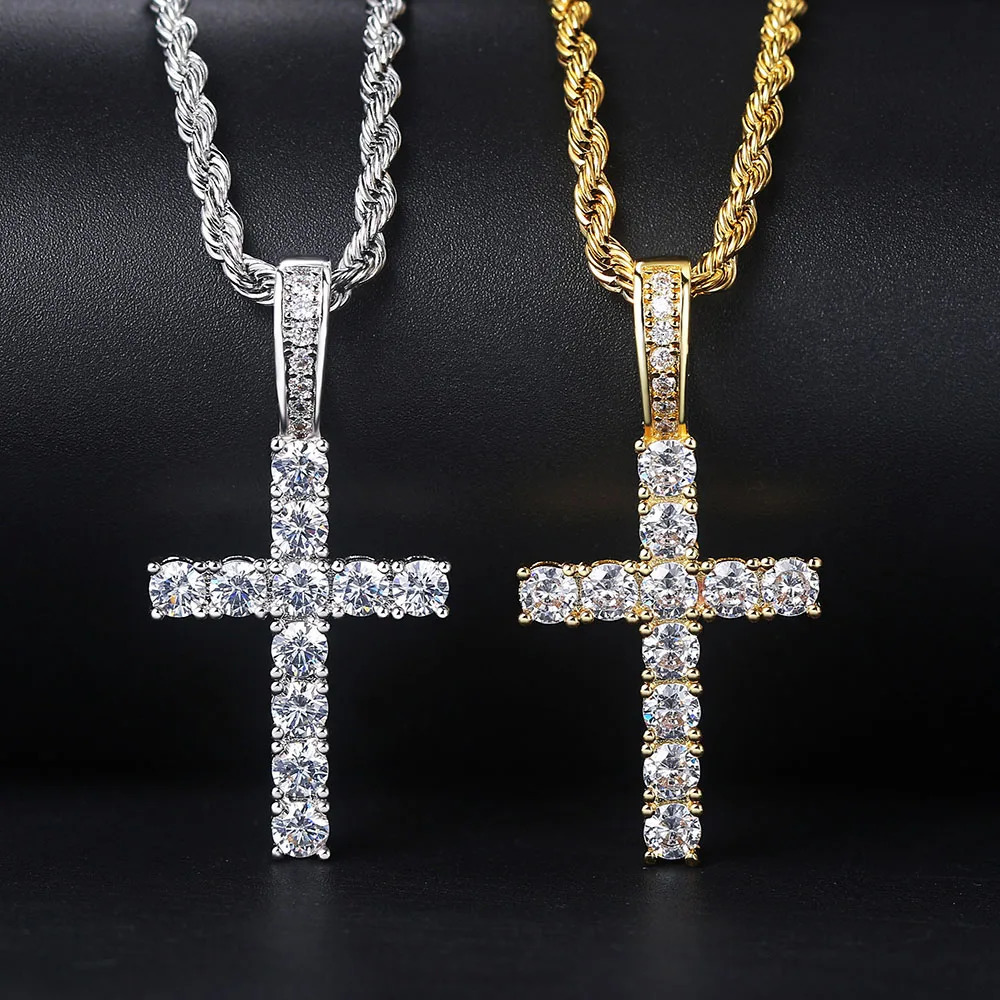 Hiphop Cross Pendant Necklace Womens Jewelry Declaration Mens Ice Chain Wholesale Gold HP003 250313