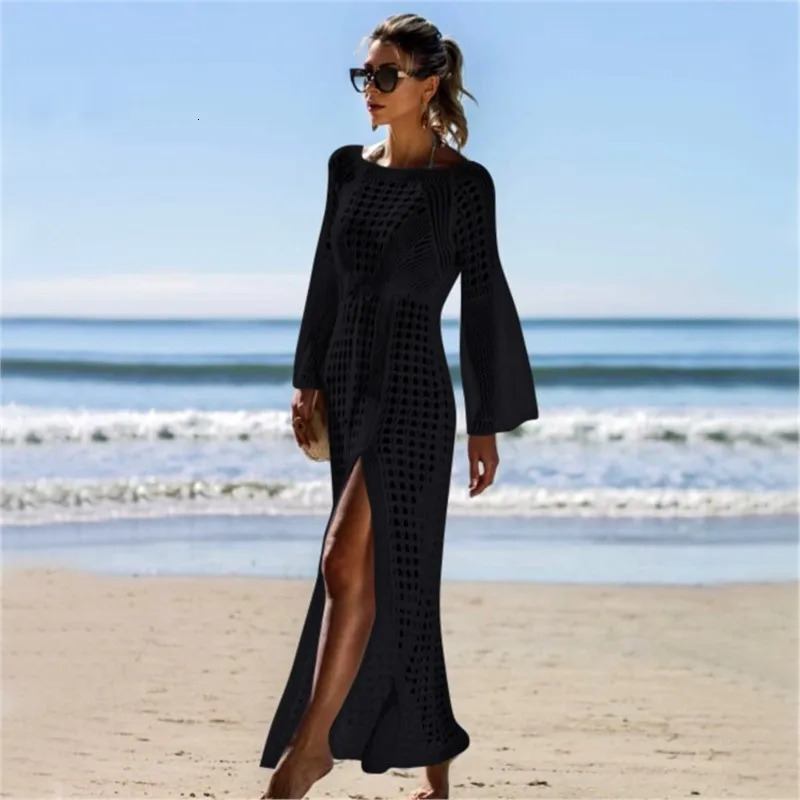 Swimsuit Beach Bathroom Exit Bathroom Exit Womens Knitted Flower Sexy Hollow Skiing Bikini Solid Polyester Summer Dress 250317