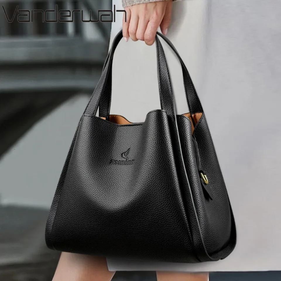 Vanderwah genuine soft leather top handbag womens shoulder cross body messenger bag 3layer Sac 250320