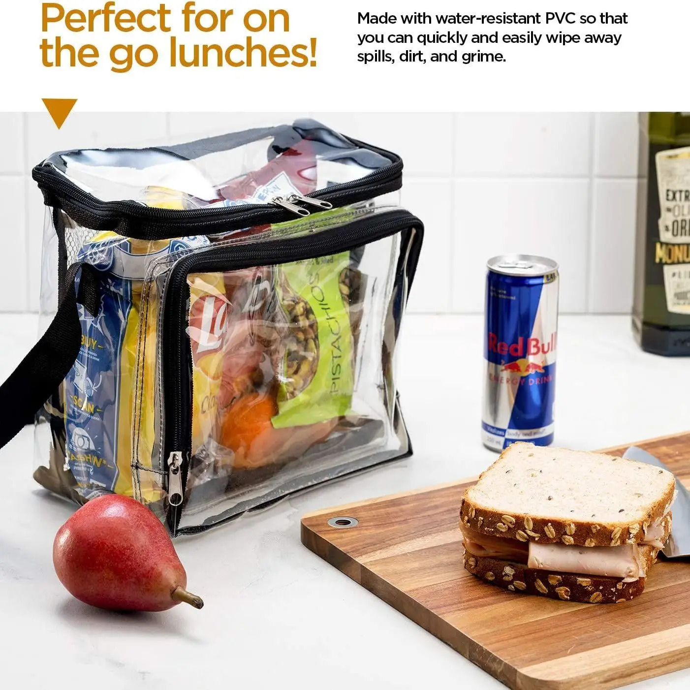 Cross PVC transparent lunch bag with adjustable shoulder straps front storage company mesh bag wild lunch bag 250320