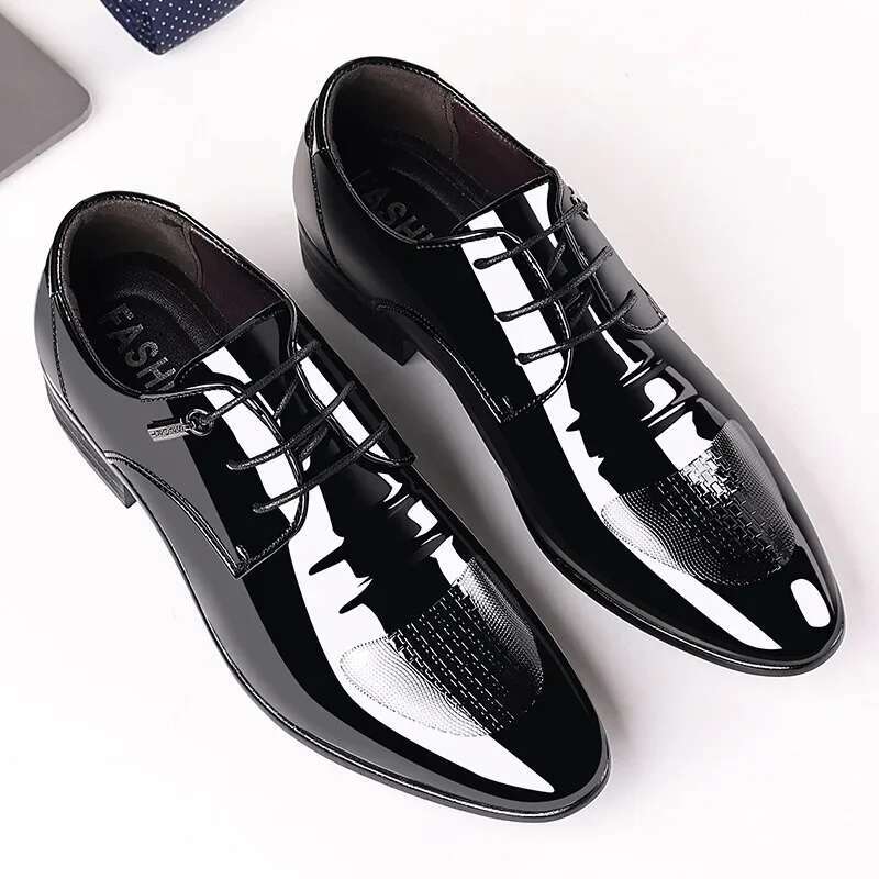 Business Oxford Men Breathable Patent Leather Formal Shoes Plus Size Man Office Wedding Flats Male Black