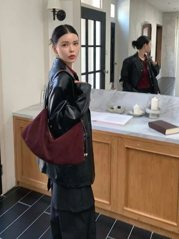 New Fashion Stylish MAROON Carmel Color Soft Nubuck Leather Hobo Shoulder Winter Matte Suede Cowskin Female Crossbody Bag