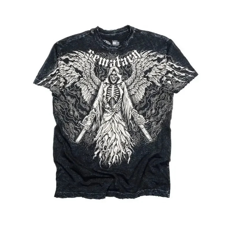 Retro Y2K T-shirt Harajuku Hip-Hop Kawaii Oversized T-shirt Mens And Womens Short-Sleeved Gothic Clothing Tops Street Wear 250320
