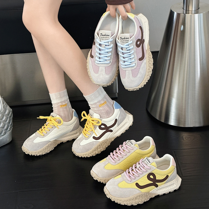Leisure Trendy De Xun 2025 Spring and Autumn New Thick soled Super Hot White Versatile Women's Shoes