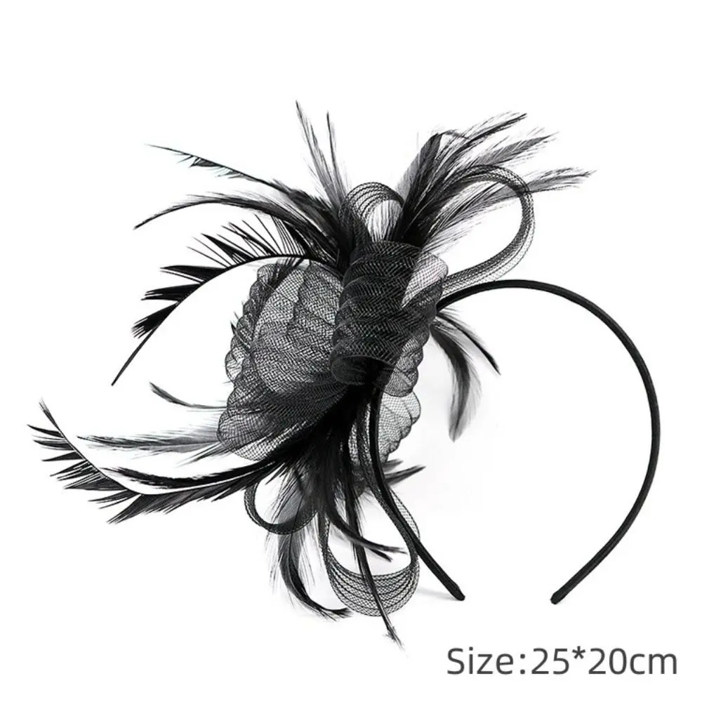 British retro womens feather charming headband with large floral hair clip cocktail party bridal hat decoration womens headwear 250320