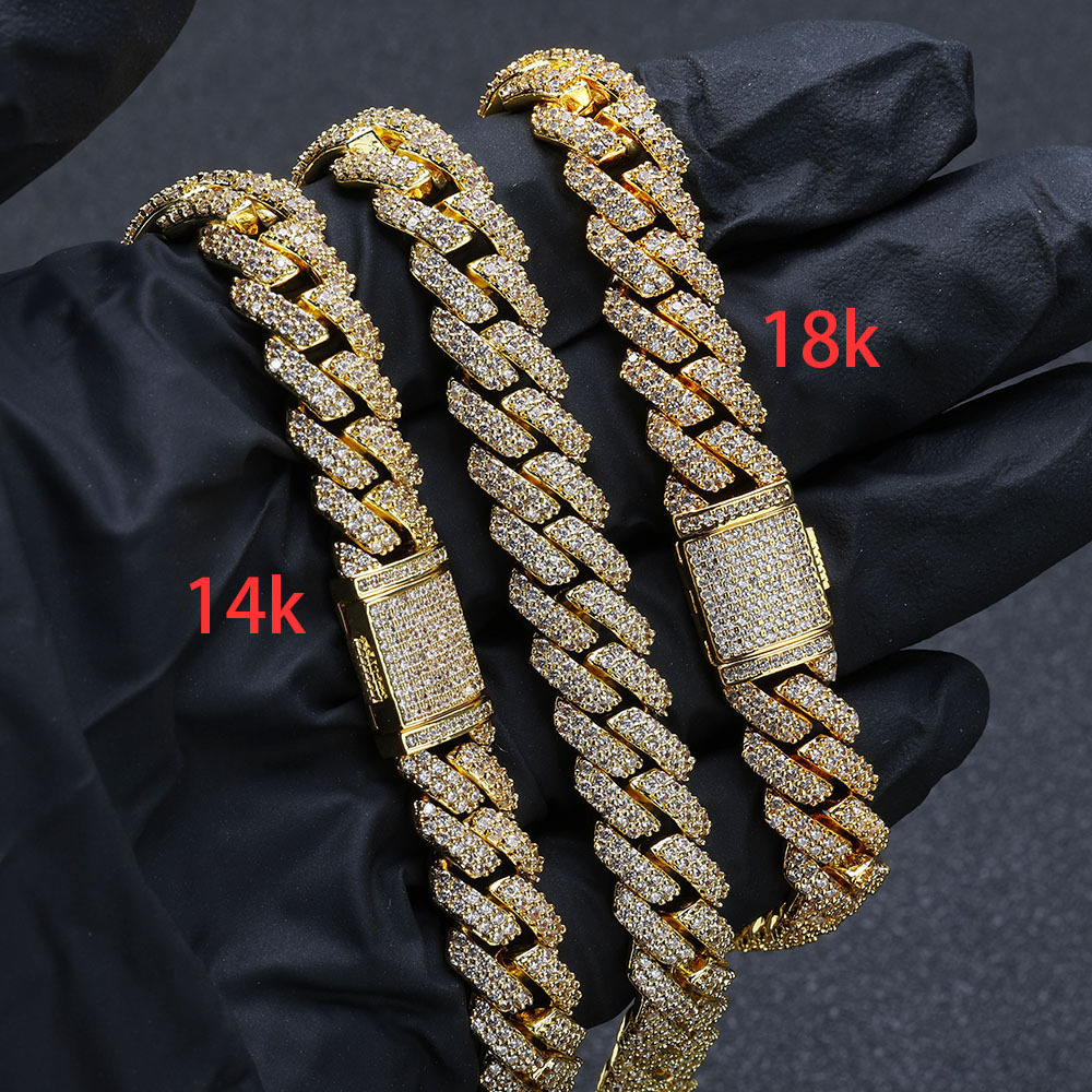 Women Mens Fashion Diamond Cuban Necklace 18K 14K Gold Plated Miami Cuban Iced Chain Jewelry Customized Laser