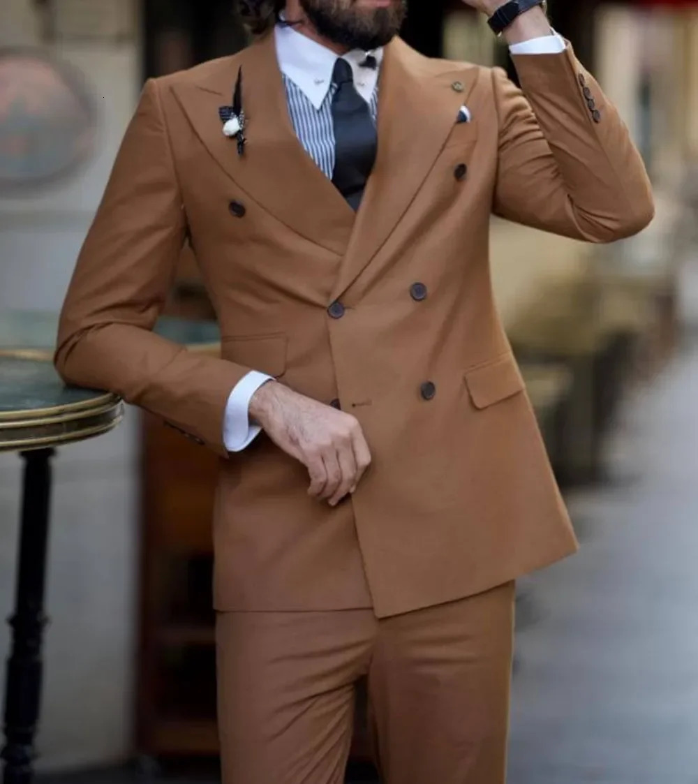 Lapel Men Suits Double Breasted Formal Blazer Set For Wedding Party Wear Custom Made Slim Fit Two Pieces 250311