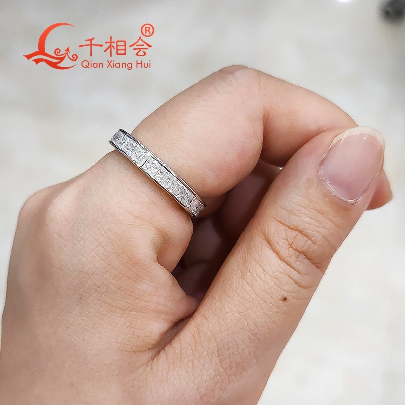 2.5mm Square D White VVS Moissanite Ring S925 Sterling Silver Tension Setting Eternity Band Unisex Engagement Jewelry