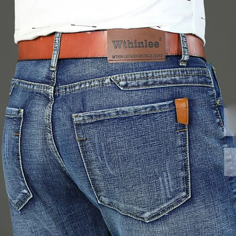 2025 Mens Retro Stretch Slim Fit Jeans Fashion Business Straight Leg Denim Trousers Korean All Match Work Pants Male 250320