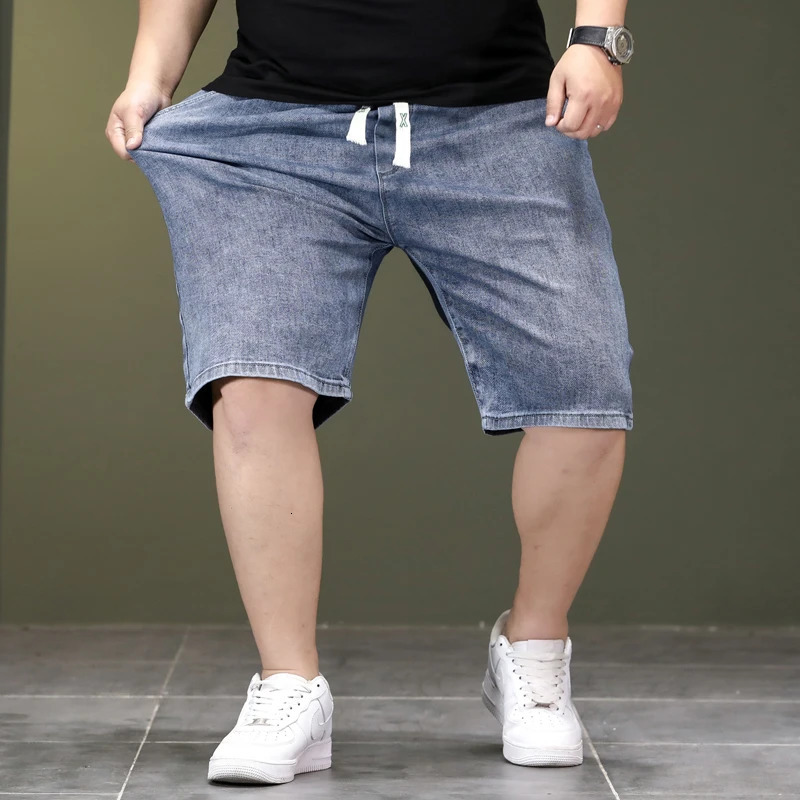 Elastic waist oversized 5XL 6XL 7XL mens denim shorts plus jeans half cut casual pants brand highquality summer 250312