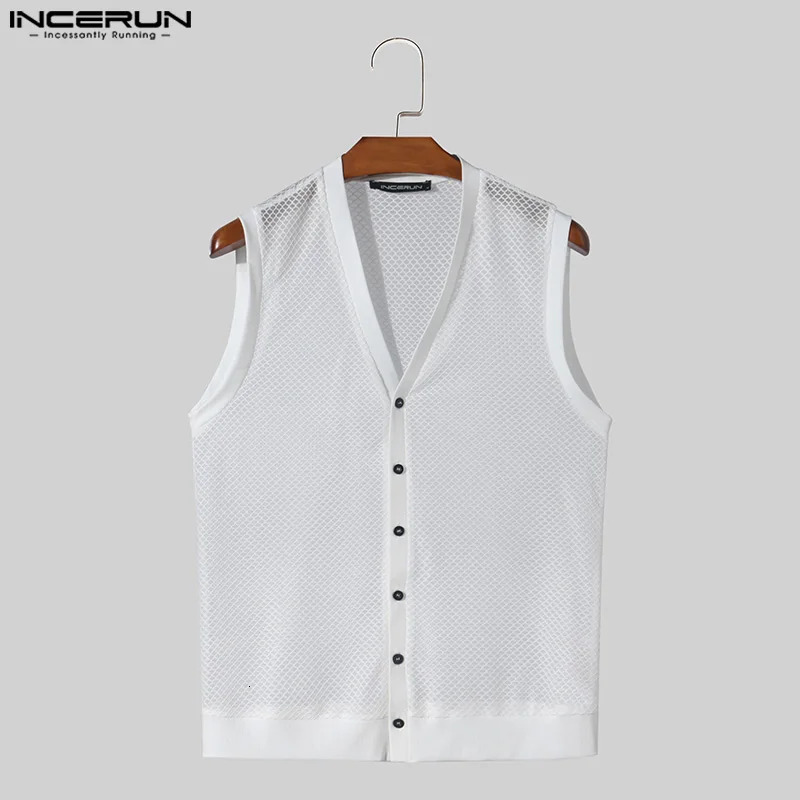 Fashion casual style top INCERUN mens personalized hollow mesh vest summer sexy mens selling V-neck sleeveless vest S-5XL 250318