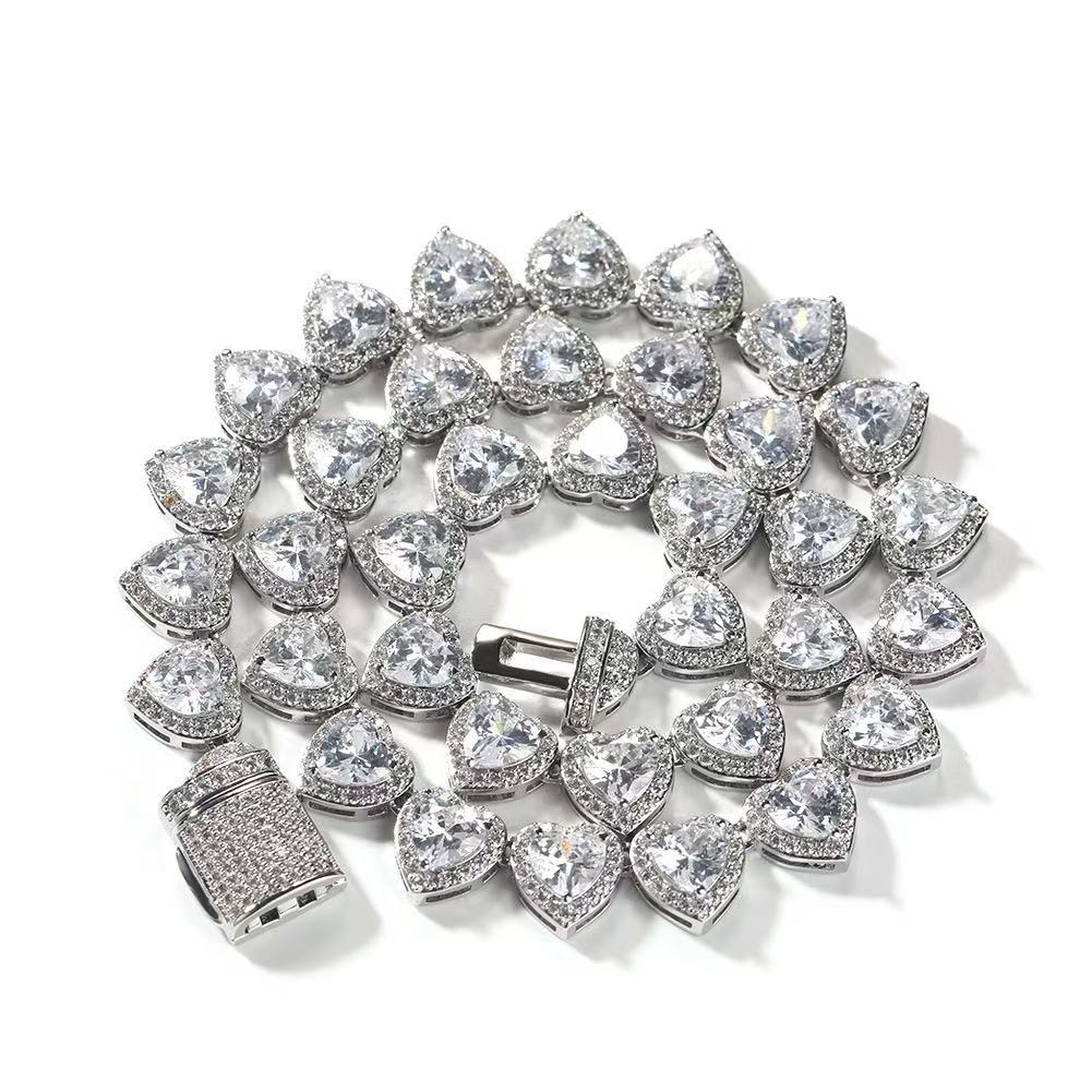 2025 New model Bubble Letter Clustered Heart Tennis Chain for Women Glossy Girl Choker Prong Setting Necklace Pink Hip Hop Jewelry