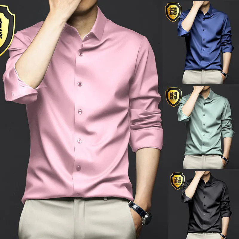 6XL mens shirt Dress Long sleeve Ice silk plus size Business casual high quality wear free breathable slim solid color 250320