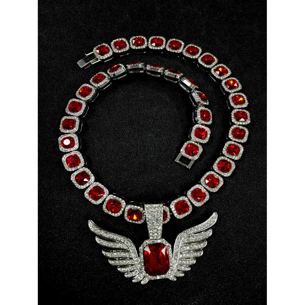 Light niche men and women fashion angel ins wing pendant emerald hip-hop rock sugar Cuban chain