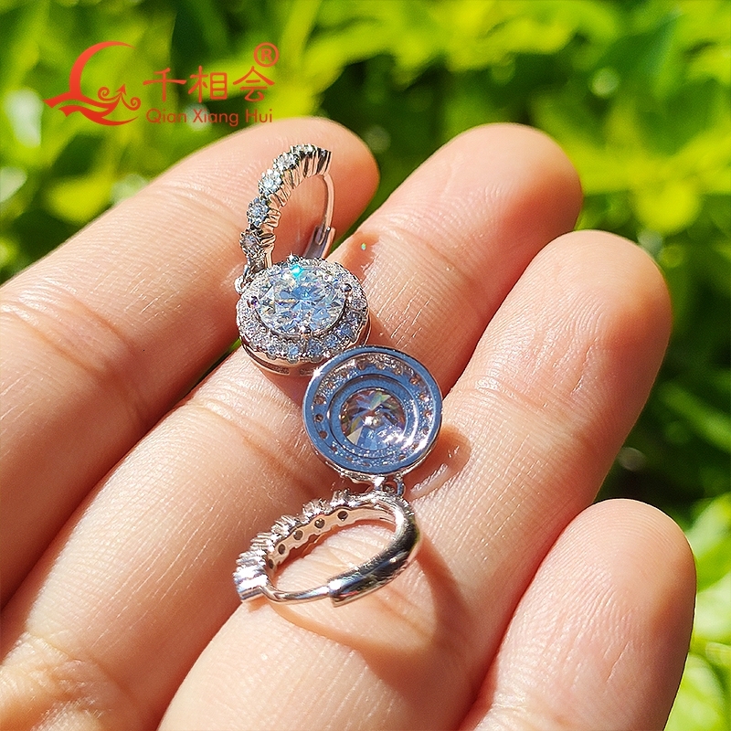6.5mm 1ct halo round shape 925 silver white color D VVS moissanite stone ear stud Earring gift dating women wedding