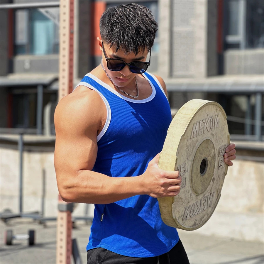 2024 Summer Mens Gym Mesh Vest Fitness Exercise Jogger Sleeveless Basketball Training Fashion Sports 250320Z