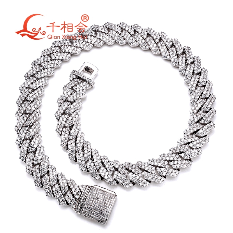 Necklace S925 silver 8-20mm two rows Cuban Link Iced Out Hip Hop white Moissanite Link Chain Jewelry for Women Men Gifts
