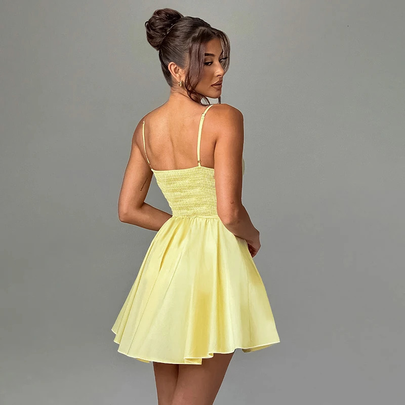 Sexy Bodycon Corset Mini Dress Women Summer Spaghetti Strap Skinny Bodycon Short Dress Party Vacation Pleated Dress 250320