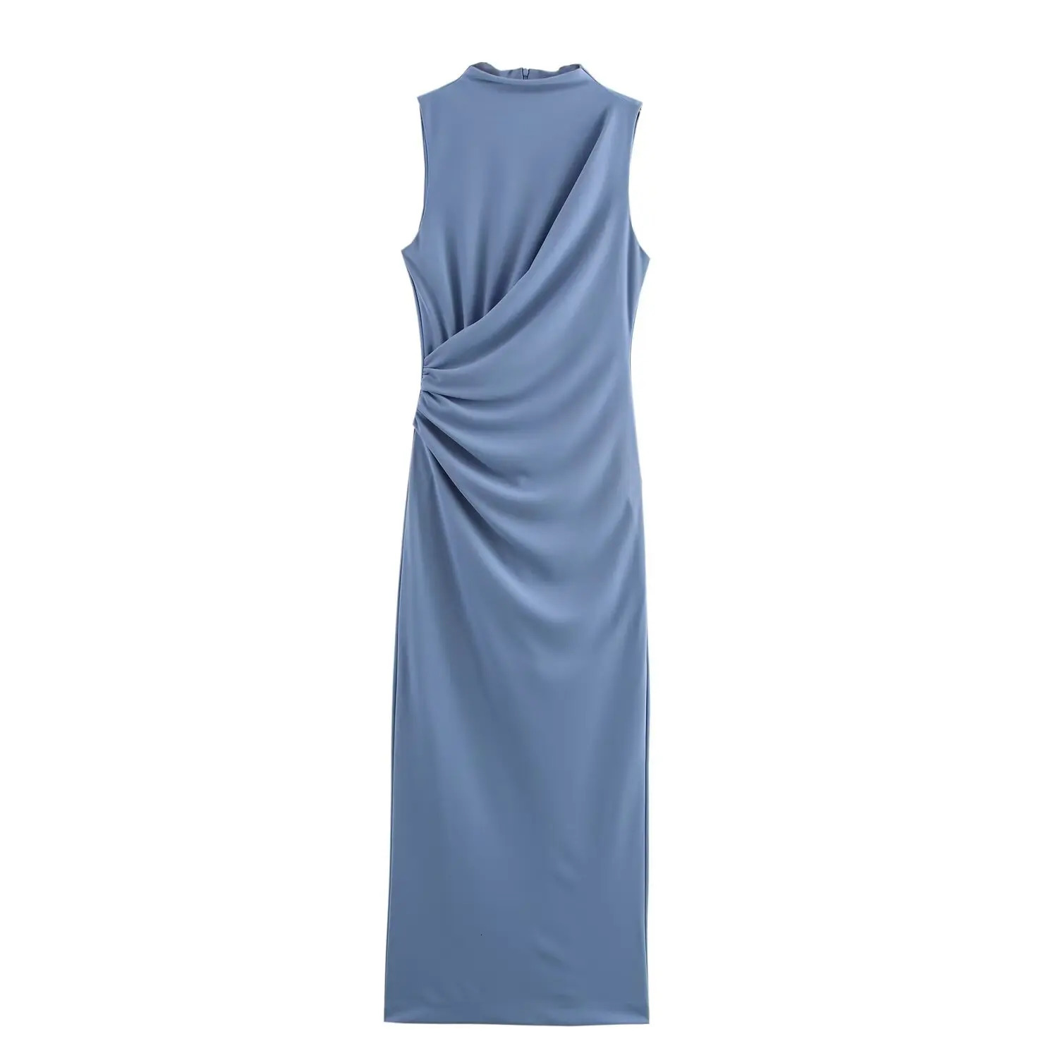 Womens long leather pleated decoration Midi dress highend elegant slim generous 250320
