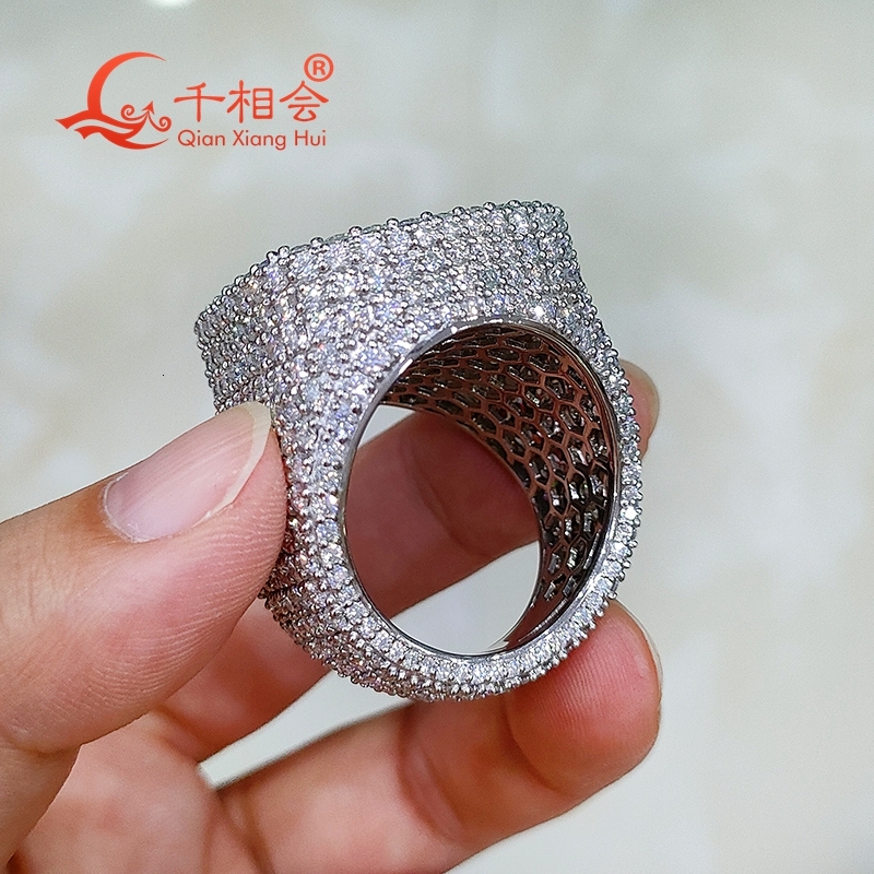 Big size Sterling 925 Silver G real Moissanite Ring for Men And Women round Brilliant Diamond Engagement Wedding Jewelry